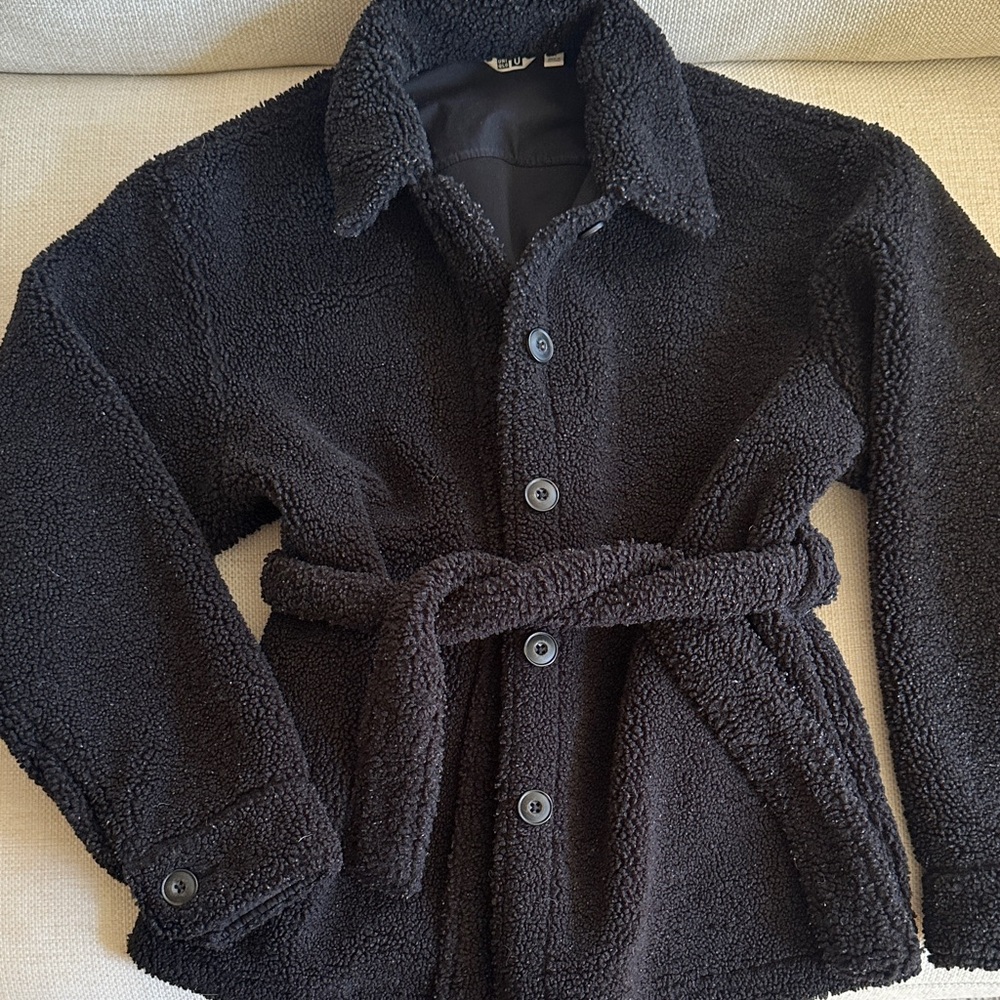 Oversized Belted Teddy Button-Up Jacket